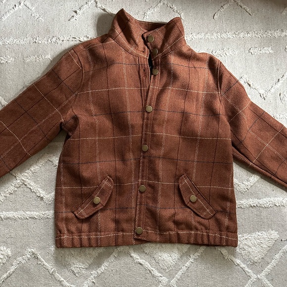 Vintage Funnel Neck Cropped Brown Plaid Jacket Coat - Picture 3 of 10